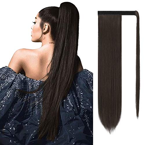 Sofeiyan Lang Pferdeschwanz Haarteil Glatt Haarverlängerung Verlängerung Clip Ponytail Extensions Wrap Around Synthetisch Haarteile Wie Echthaar Natürlich für Frauen-60cm Mittelbraun von Sofeiyan