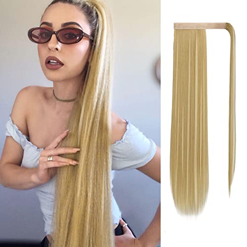 Sofeiyan Lang Pferdeschwanz Haarteil Glatt Haarverlängerung Verlängerung Clip Ponytail Extensions Wrap Around Synthetisch Haarteile Wie Echthaar Natürlich für Frauen-65cm Aschblond & Bleichblond von Sofeiyan