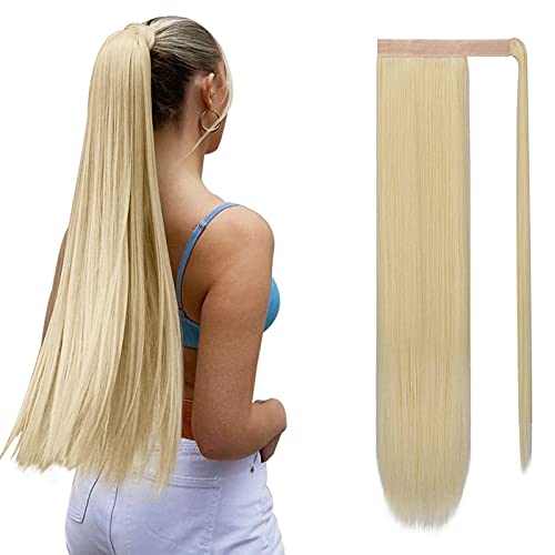 Sofeiyan Lang Pferdeschwanz Haarteil Glatt Haarverlängerung Verlängerung Clip Ponytail Extensions Wrap Around Synthetisch Haarteile Wie Echthaar Natürlich für Frauen-65cm Bleichblond von Sofeiyan