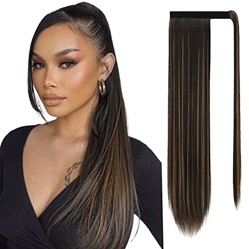 Sofeiyan Lang Pferdeschwanz Haarteil Glatt Haarverlängerung Verlängerung Clip Ponytail Extensions Wrap Around Synthetisch Haarteile Wie Echthaar Natürlich für Frauen-65cm von Sofeiyan