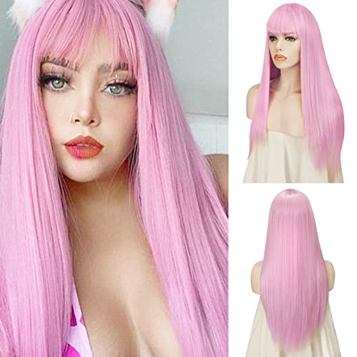 Sofeiyan Lange Gerade Perücke mit Pony Lavendel Lila Natürlich Synthetisches Haar Perücke für Frauen Mädchen 26 Zoll von Sofeiyan