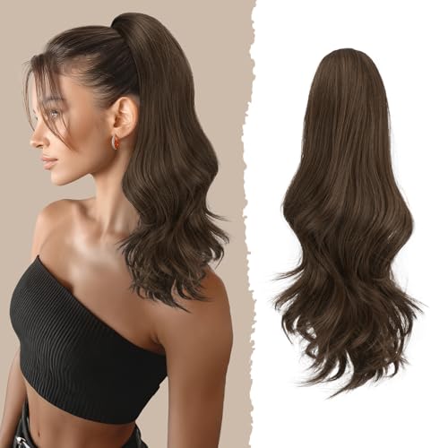 Sofeiyan Lange Gewellt Pferdeschwanz mit Klammer, Dual-Use-Design Ponytail Extension, 41 cm Synthetik Claw Clip in Haarverlängerung Zopf für Frauen, Mittelbraun & Hellrotbraun von Sofeiyan