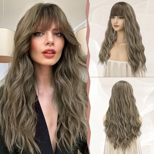 Sofeiyan 26 Zoll Lange Gewellt Haar Perücken für Frauen Ombre Braun Perücken mit Pony Natürlich Lockiges Synthetisches Haar Hitzebeständig Perücke für Party/Täglichen Gebrauch Sofeiyan 26 Zoll Lange Gewellt Haar Perücken für Frauen Ombre Braun Perücken mit Pony Natürlich Lockiges Synthetisches Haar Hitzebeständig Perücke für Party/Täglichen Gebrauch von Sofeiyan