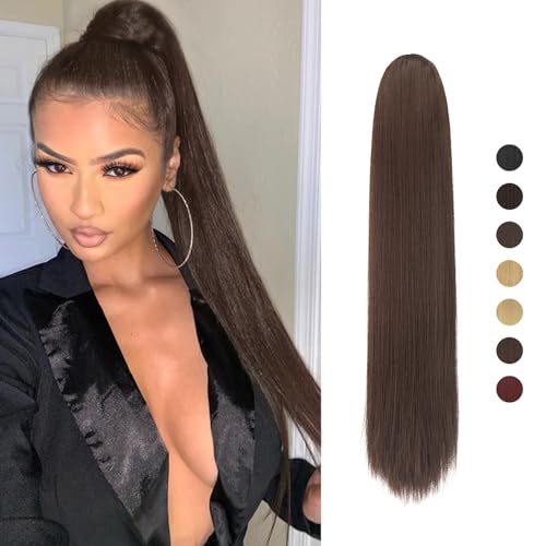 Sofeiyan Pferdeschwanz Haarteil Haarverlängerung mit Kordelzug 60cm Langer Gerade Zopf Pferdeschwanz Natürlicher Weicher Haarverlängerung Synthetische Ponytail Extension für Frauen von Sofeiyan