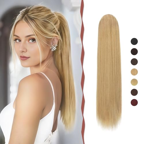 Sofeiyan Pferdeschwanz Haarteil Haarverlängerung mit Kordelzug 60cm Langer Gerade Zopf Pferdeschwanz Natürlicher Weicher Haarverlängerung Synthetische Ponytail Extension für Frauen von Sofeiyan