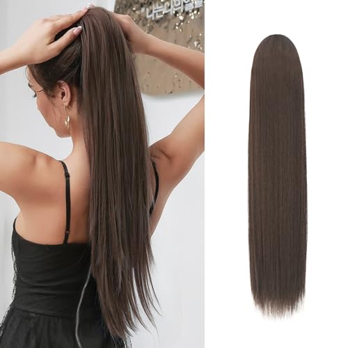 Sofeiyan Pferdeschwanz Haarteil Haarverlängerung mit Kordelzug 60cm Langer Gerade Zopf Pferdeschwanz Natürlicher Weicher Haarverlängerung Synthetische Ponytail Extension für Frauen von Sofeiyan