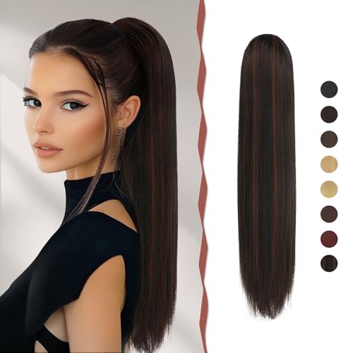 Sofeiyan Pferdeschwanz Haarteil Haarverlängerung mit Kordelzug 60cm Langer Gerade Zopf Pferdeschwanz Natürlicher Weicher Haarverlängerung Synthetische Ponytail Extension für Frauen von Sofeiyan