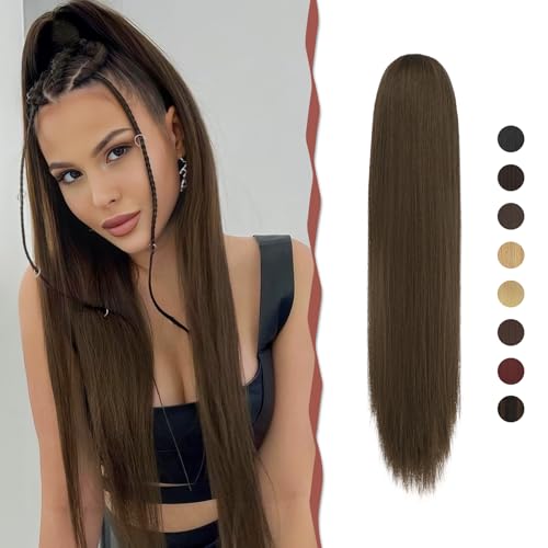 Sofeiyan Pferdeschwanz Haarteil Haarverlängerung mit Kordelzug 60cm Langer Gerade Zopf Pferdeschwanz Natürlicher Weicher Haarverlängerung Synthetische Ponytail Extension für Frauen von Sofeiyan