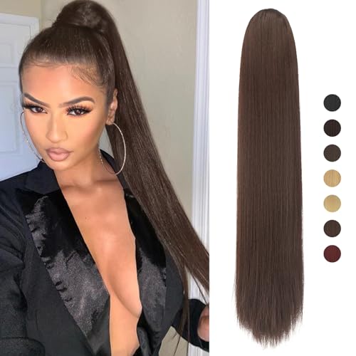 Sofeiyan Pferdeschwanz Haarteil Haarverlängerung mit Kordelzug 70cm Langer Gerade Zopf Pferdeschwanz Natürlicher Weicher Haarverlängerung Synthetische Ponytail Extension für Frauen von Sofeiyan