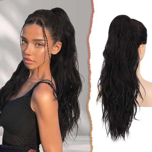 Sofeiyan Pferdeschwanz Haarteil, Lange Pferdeschwanz Haarteil mit Kordelzug Gewellt Zopf Pferdeschwanz Verlängerung Synthetik Haarverlängerung Ponytail für Damen,66 cm Dunkelbraun von Sofeiyan