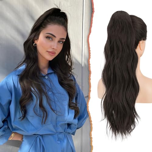Sofeiyan Pferdeschwanz Haarteil Mit Kordelzug, 56 cm Lang Gewellt Zopf Haarverlängerung Synthetik Natürliches Kordelzug Verlängerung für Frauen, Dunkelbraun Sofeiyan Pferdeschwanz Haarteil Mit Kordelzug, 56 cm Lang Gewellt Zopf Haarverlängerung Synthetik Natürliches Kordelzug Verlängerung für Frauen, Dunkelbraun von Sofeiyan