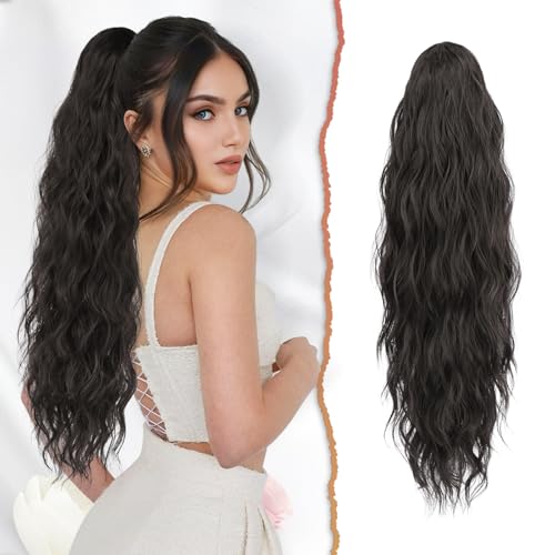 Sofeiyan Ponytail Extension, 66 cm Lang Gewellt Pferdeschwanz Haarteil mit Kordelzug Pferdeschwanz Haarverlängerungen Zopf Synthetik Haar Extensions Zopf für Frauen,Natürliches Schwarz von Sofeiyan