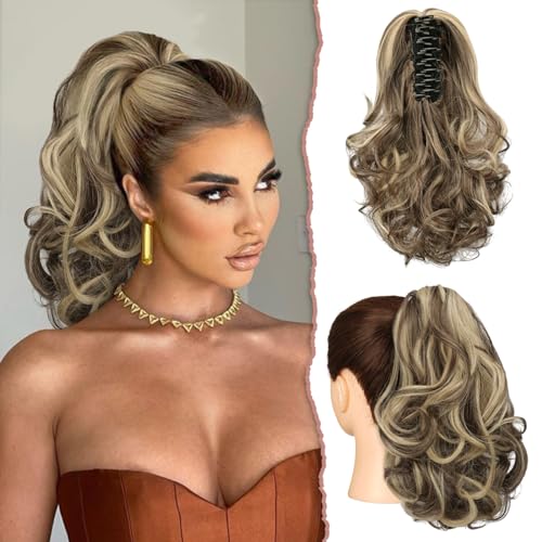 Sofeiyan Pferdeschwanz Verlängerung 28cm Klaue Clip in Pferdeschwanz Haarverlängerungen Kurz Lockig Gewellt Pferdeschwanz Extensions Synthetisches Haarteil für Frauen von Sofeiyan