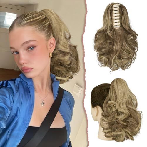 Sofeiyan Pferdeschwanz Verlängerung 28cm Klaue Clip in Pferdeschwanz Haarverlängerungen Kurz Lockig Gewellt Pferdeschwanz Extensions Synthetisches Haarteil für Frauen von Sofeiyan