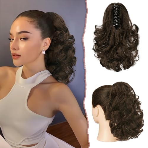 Sofeiyan Pferdeschwanz Verlängerung 28cm Klaue Clip in Pferdeschwanz Haarverlängerungen Kurz Lockig Gewellt Pferdeschwanz Extensions Synthetisches Haarteil für Frauen von Sofeiyan