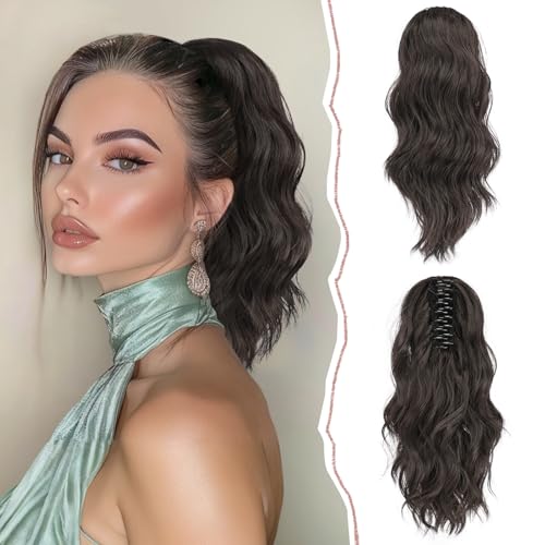 Sofeiyan Pferdeschwanz Verlängerung Clip in Klaue Haarteil Ponytail Haarverlängerung Langer Gewellt lockiger Pferdeschwanz mit Klammer Haarverlängerung Kunsthaare Hitzebeständig für Frauen von Sofeiyan