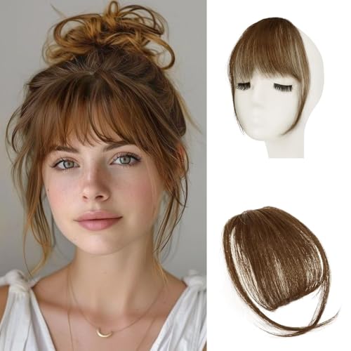 Sofeiyan Pony Clip in 100% Remy Echthaar Fringe Bangs Human Hair Clip in Pony Fringe Extensions Natürliche Bangs with Tempel Haarteile Echthaar Haarverlängerung für Frauen von Sofeiyan