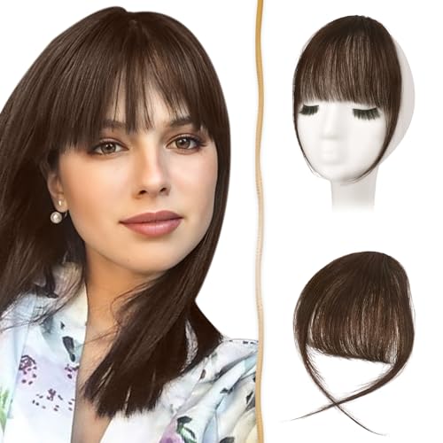 Sofeiyan Pony Clip in 100% Remy Echthaar Fringe Bangs Human Hair Clip in Pony Fringe Extensions Natürliche Bangs with Tempel Haarteile Echthaar Haarverlängerung für Frauen von Sofeiyan