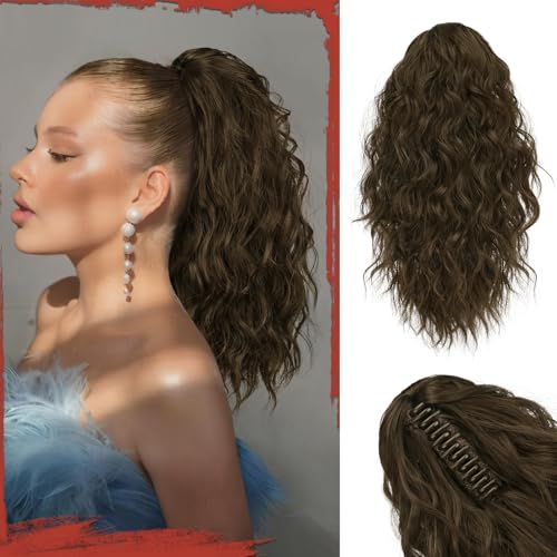Sofeiyan Pferdeschwanz Haarteil mit Klauenclip, 41 cm Lockig Wellig Zopf Extension Synthetisches Kunsthaar Clip in Haarverlängerung für Damen, Hellbraun von Sofeiyan