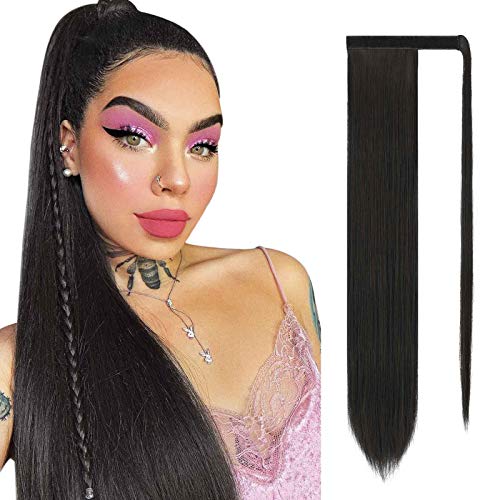 Sofeiyan Lang Pferdeschwanz Haarteil Glatt Haarverlängerung Verlängerung Clip Ponytail Extensions Wrap Around Synthetisch Haarteile Wie Echthaar Natürlich für Frauen-65cm Dunkelstes Braun von Sofeiyan