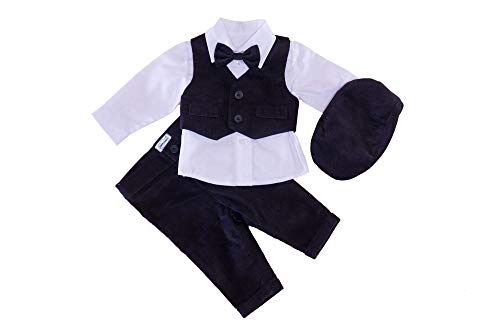 Soffi Kids Baby Anzug schwarz Taufanzug Festanzug Set 5 Teile Jungen Anzug mit Weste (9-12 Monate) von Soffi Kids