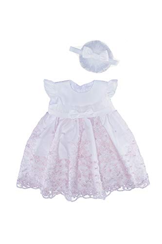 Soffi Kids Edel Festkleid Taufkleid mit Haarband Hochzeitskleid Spitzenkleid Rosa (68) von Soffi Kids