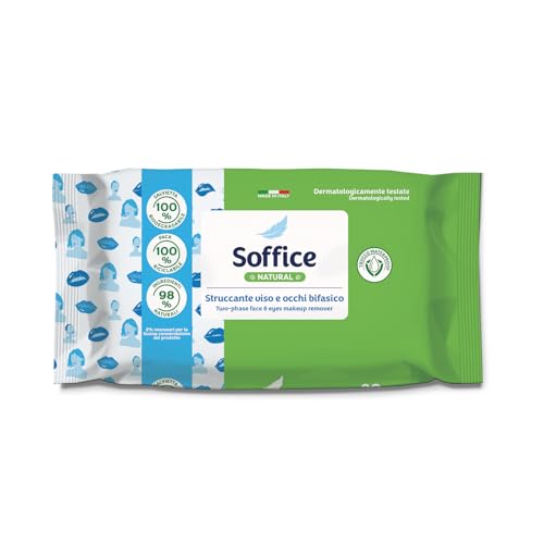 Soffice natürliche Make-up-Entferner für Gesicht und Augen, entfernt auch wasserfestes Make-up, Formel mit zweiphasigem Mizellenwasser – 20 Packungen à 20 Stück von Soffice