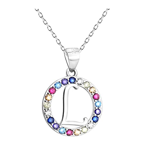 Sofia Milani - Damen Halskette 925 Silber - mit mehrfarbigen Zirkonia Steinen - Kreis Buchstabe L Anhänger - N0525 von Sofia Milani