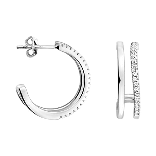SOFIA MILANI - Damen Ohrringe 925 Silber - mit Zirkonia Steinen - Doppelte Steck Creole - E1376 von Sofia Milani