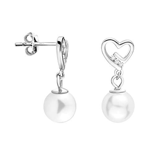 SOFIA MILANI - Damen Ohrringe 925 Silber - mit Zirkonia Steinen - Herz Perlen Ohrhänger - E1600 SOFIA MILANI - Damen Ohrringe 925 Silber - mit Zirkonia Steinen - Herz Perlen Ohrhänger - E1600 von Sofia Milani