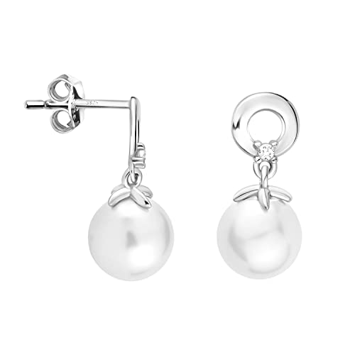 SOFIA MILANI - Damen Ohrringe 925 Silber - mit Zirkonia Steinen - Kreis Perlen Ohrhänger - E1598 von Sofia Milani