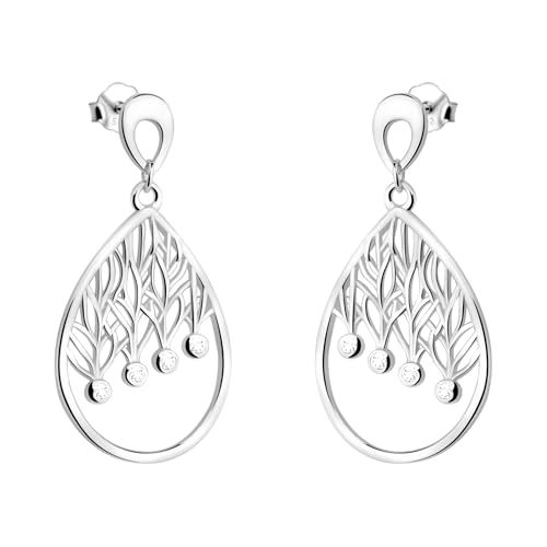 SOFIA MILANI - Damen Ohrringe 925 Silber - mit Zirkonia Steinen - Ovales Blatt Ohrhänger - E2346 von Sofia Milani