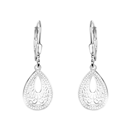 SOFIA MILANI - Damen Ohrringe 925 Silber - mit Zirkonia Steinen - Ovales Ornament Ohrhänger - E2924 von Sofia Milani