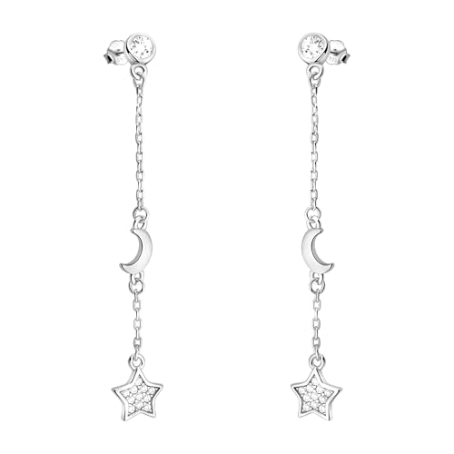 SOFIA MILANI - Damen Ohrringe 925 Silber - mit Zirkonia Steinen - Sternen Mond Ohrhänger - 21102 von Sofia Milani