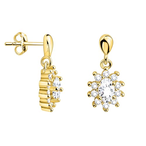 SOFIA MILANI - Damen Ohrringe 925 Silber - vergoldet/golden & mit Zirkonia Steinen - Blumen Ohrhänger - E2412 von Sofia Milani