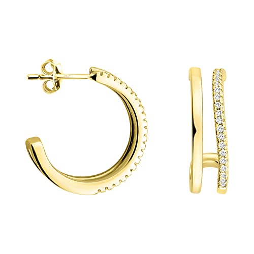 SOFIA MILANI - Damen Ohrringe 925 Silber - vergoldet/golden & mit Zirkonia Steinen - Doppelte Steck Creole - E1377 SOFIA MILANI - Damen Ohrringe 925 Silber - vergoldet/golden & mit Zirkonia Steinen - Doppelte Steck Creole - E1377 von Sofia Milani