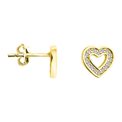 SOFIA MILANI - Damen Ohrringe 925 Silber - vergoldet/golden & mit Zirkonia Steinen - Herzen Ohrstecker - E1256 SOFIA MILANI - Damen Ohrringe 925 Silber - vergoldet/golden & mit Zirkonia Steinen - Herzen Ohrstecker - E1256 von Sofia Milani