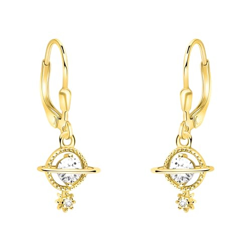 SOFIA MILANI - Damen Ohrringe 925 Silber - vergoldet/golden & mit Zirkonia Steinen - Saturn Ohrhänger - E2345 von Sofia Milani