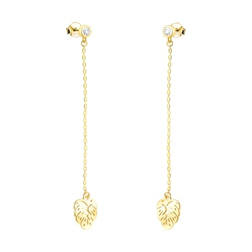 SOFIA MILANI - Damen Ohrringe 925 Silber - vergoldet/golden & mit Zirkonia Steinen - Zirkonia Blatt Ohrhänger - E3032 von Sofia Milani