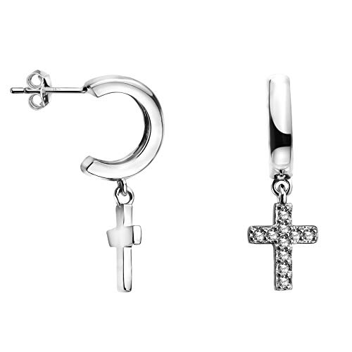 SOFIA MILANI - Damen Ohrringe 925 Silber - mit Zirkonia Stein - Klein mit Kreuz Anhänger Creolen - 20797 von Sofia Milani