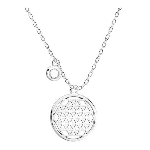 Sofia Milani - Damen Halskette 925 Silber - mit Zirkonia Steinen - Gitter Kreis Anhänger - N0796 von Sofia Milani