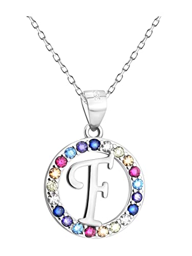 Sofia Milani - Damen Halskette 925 Silber - mit mehrfarbigen Zirkonia Steinen - Kreis Buchstabe F Anhänger - N0519 von Sofia Milani