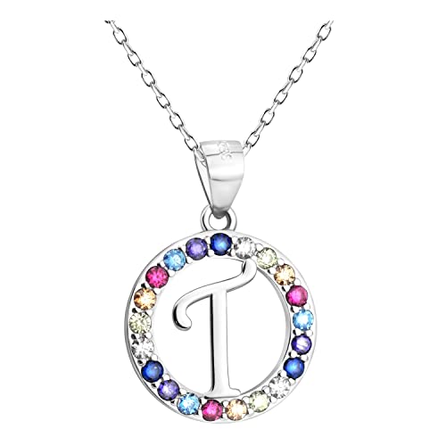 Sofia Milani - Damen Halskette 925 Silber - mit mehrfarbigen Zirkonia Steinen - Kreis Buchstabe T Anhänger - N0533 Sofia Milani - Damen Halskette 925 Silber - mit mehrfarbigen Zirkonia Steinen - Kreis Buchstabe T Anhänger - N0533 von Sofia Milani