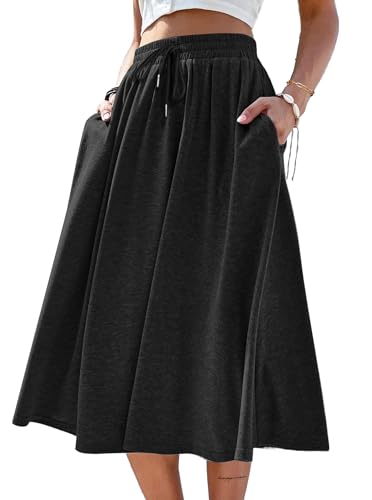 SOFIA'S CHOICE Damen A-Linie Plissee Kordelzug Röcke Ausgestellter Midirock mit Taschen, Schwarzer Kordelzug, X-Groß von Sofia's Choice