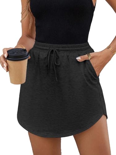 SOFIA'S CHOICE Damen Kordelzug Sweat Rock Hohe Taille Mini Röcke Skorts mit Taschen, grau dunkel, Mittel von Sofia's Choice