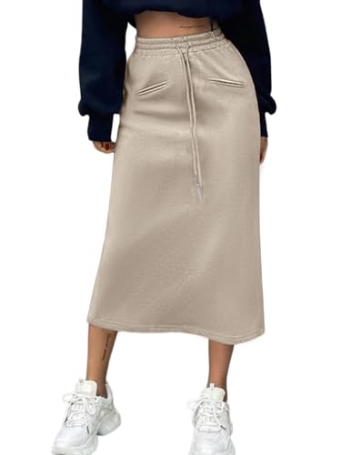 SOFIA'S CHOICE Damen Midi-Röcke mit Kordelzug, A-Linie, geteilter Schweißrock, Khakifarbene Tasche, Groß SOFIA'S CHOICE Damen Midi-Röcke mit Kordelzug, A-Linie, geteilter Schweißrock, Khakifarbene Tasche, Groß von Sofia's Choice