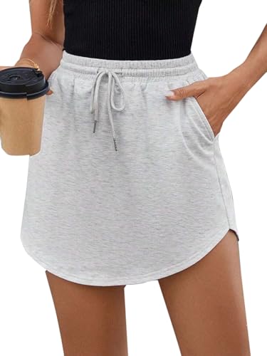 Sofia's Choice Damen Midi-Röcke mit Kordelzug, A-Linie, geteilter Schweißrock, Hellgrau, Groß von Sofia's Choice
