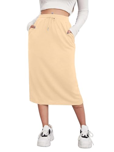 SOFIA'S CHOICE Damen Midirock Kordelzug Hohe Taille Sweatröcke mit Taschen, aprikose, Mittel von Sofia's Choice