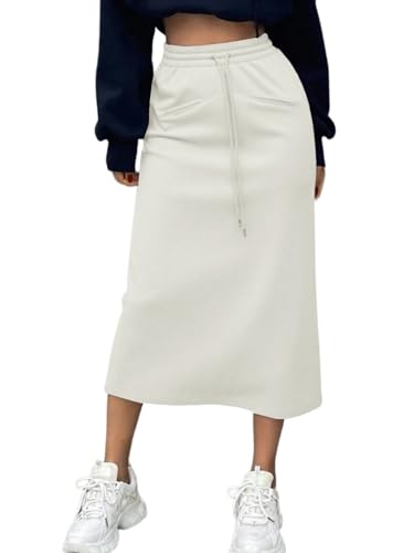 SOFIA'S CHOICE Damen Midirock Kordelzug Hohe Taille Sweatröcke mit Taschen, aprikose, Mittel von Sofia's Choice