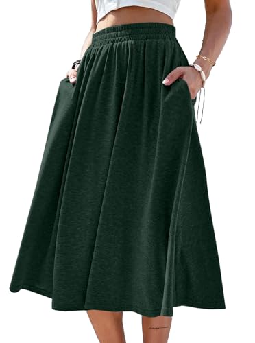 SOFIA'S CHOICE Damen-Midirock mit hoher elastischer Taille und Tasche, A-Linie, Swing-Röcke, Dunkelgrün, XX-Large von Sofia's Choice